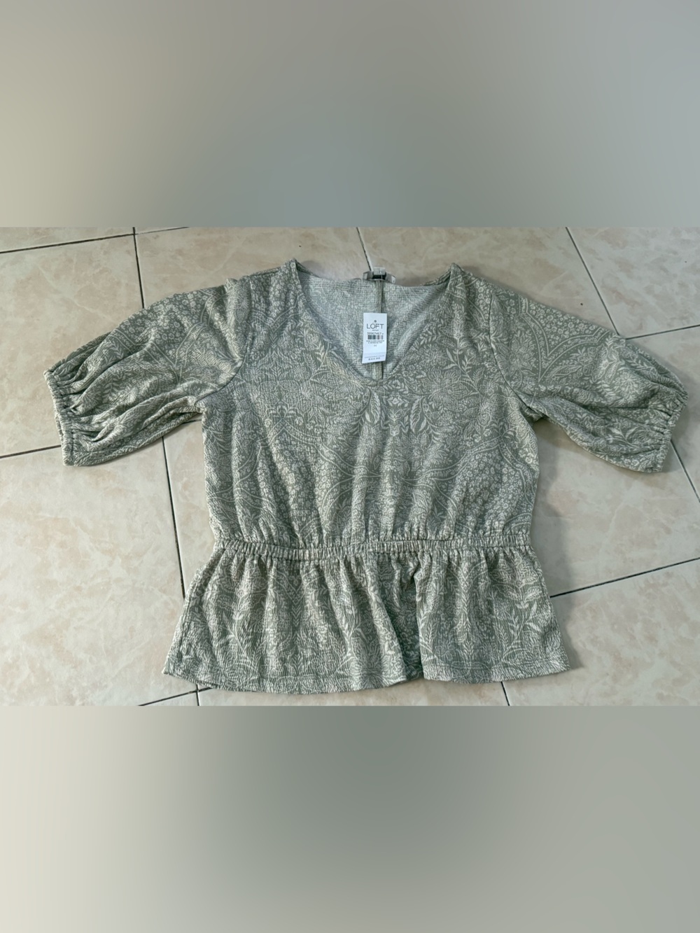 LOFT Olive Paisley Peplum Top